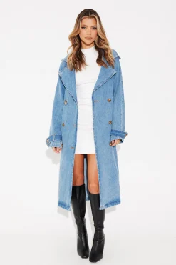 Denim>Pink Diamond Ashley Trench Coat Blue Denim