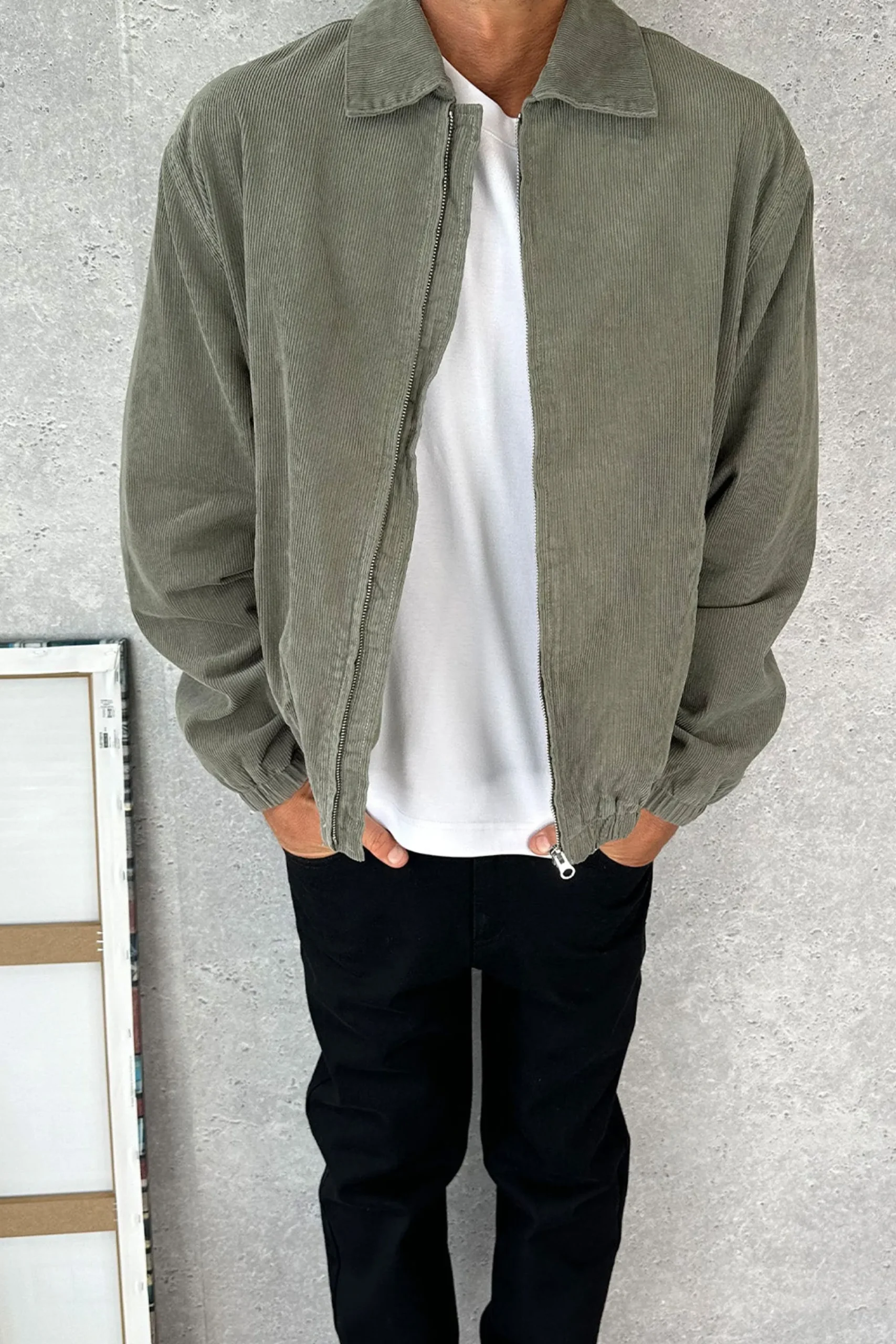 Jackets>Sampson and Taylor Collar Cord Bomber Khaki