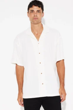 Shirts>Sampson and Taylor Cord Knit Short Sleeve Shirt White - Final Sale