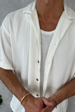 Shirts>Sampson and Taylor Cord Knit Short Sleeve Shirt White - Final Sale