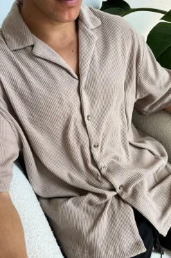 Shirts>Sampson and Taylor Cord Knit Short Sleeve Shirt Light Brown - Final Sale