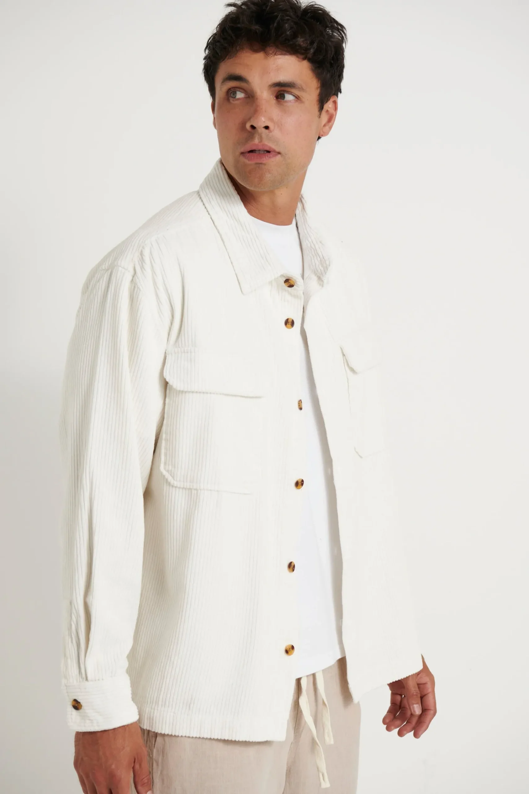 Shirts>Sampson and Taylor Dion Cord Overshirt Ivory