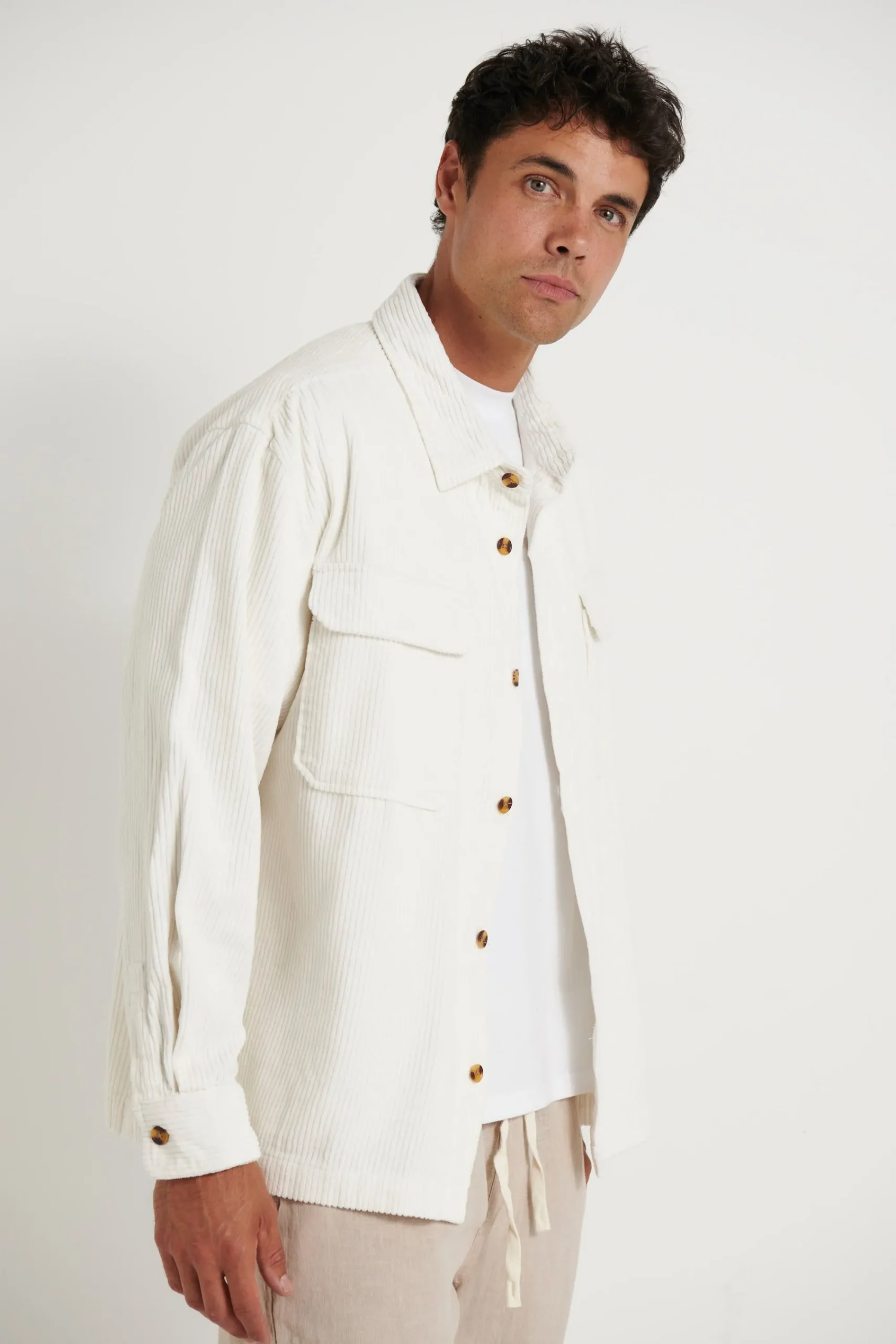 Shirts>Sampson and Taylor Dion Cord Overshirt Ivory
