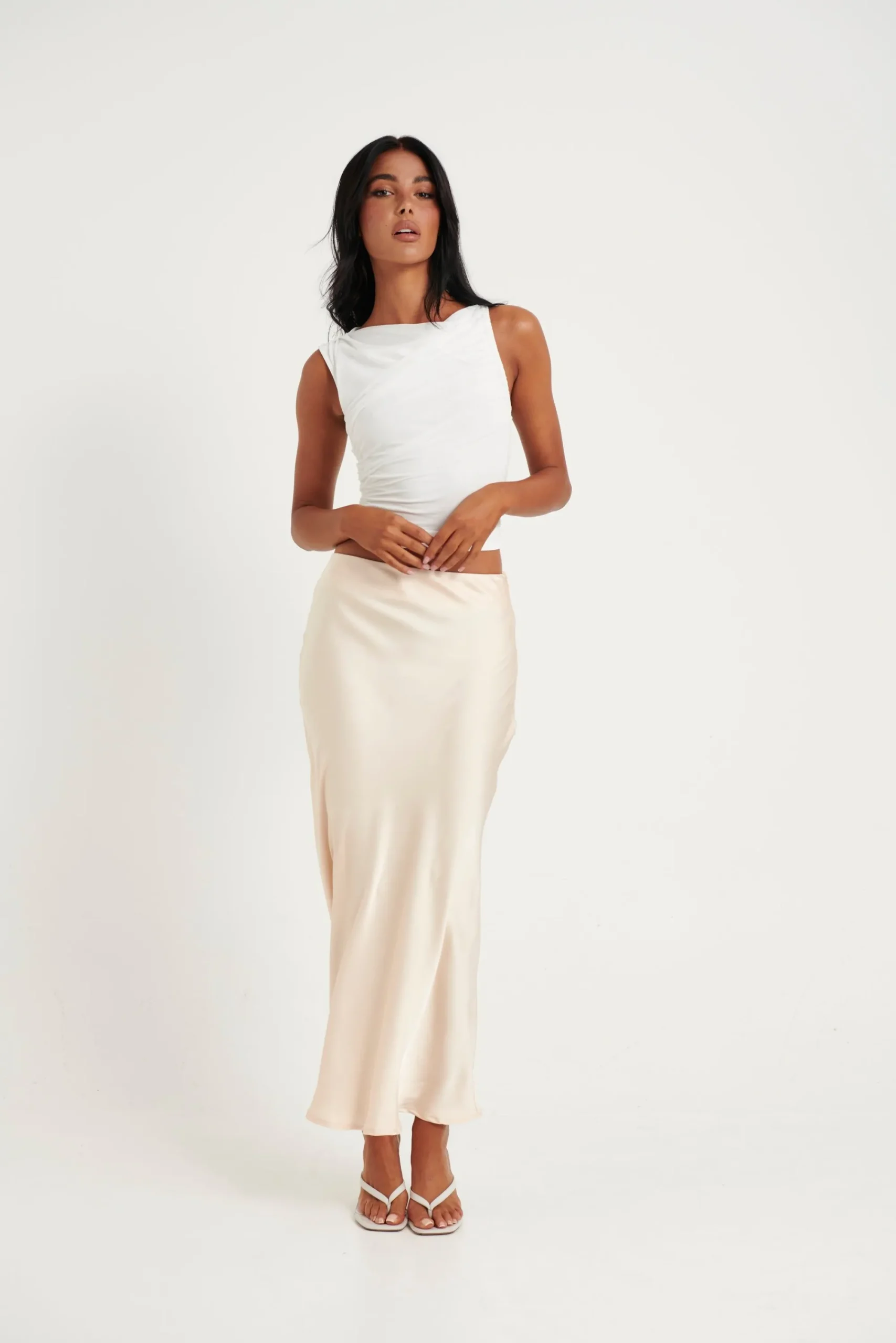Skirts>Light The Fuze Dove Midi Skirt Champagne