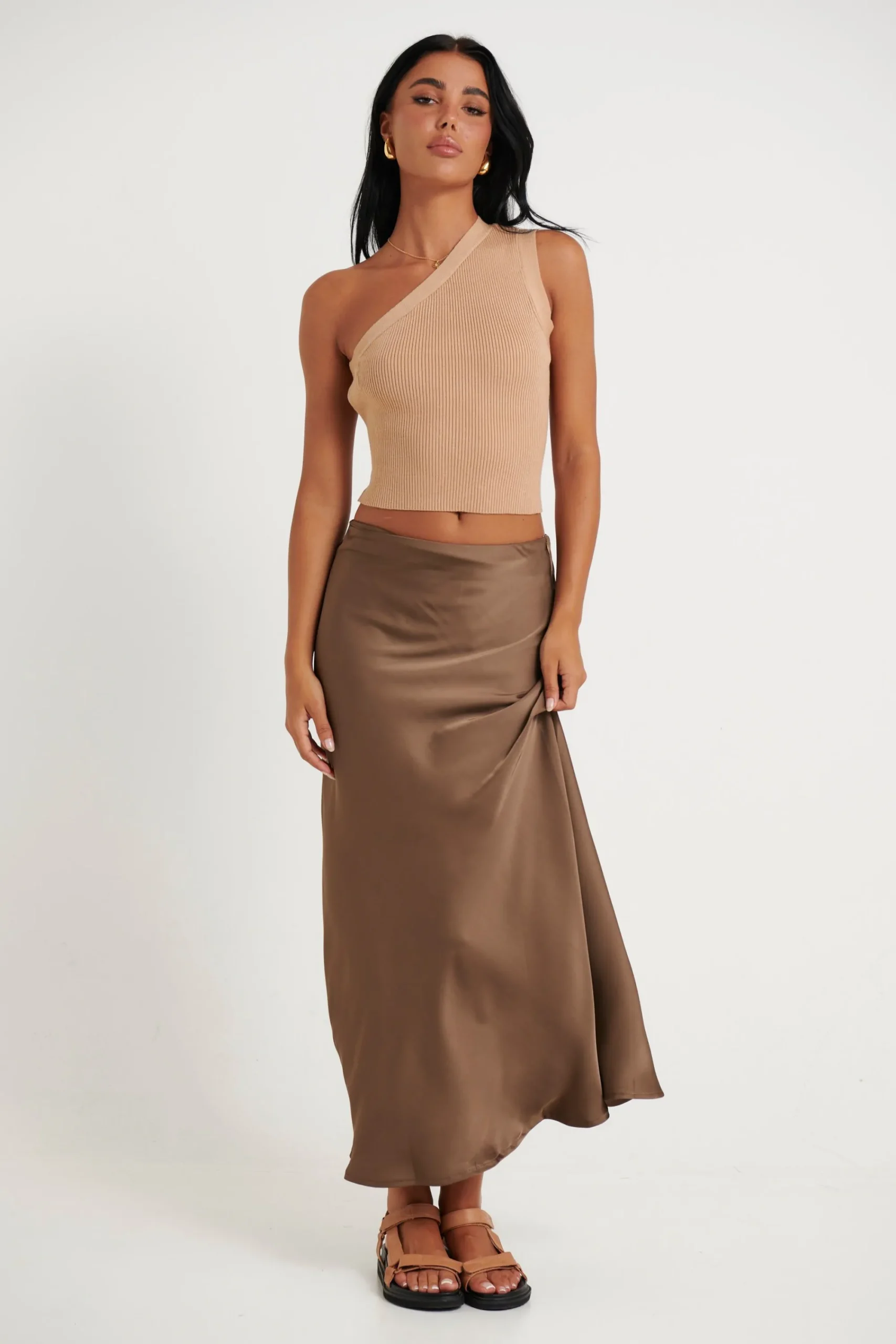 Skirts>Light The Fuze Dove Midi Skirt Chocolate