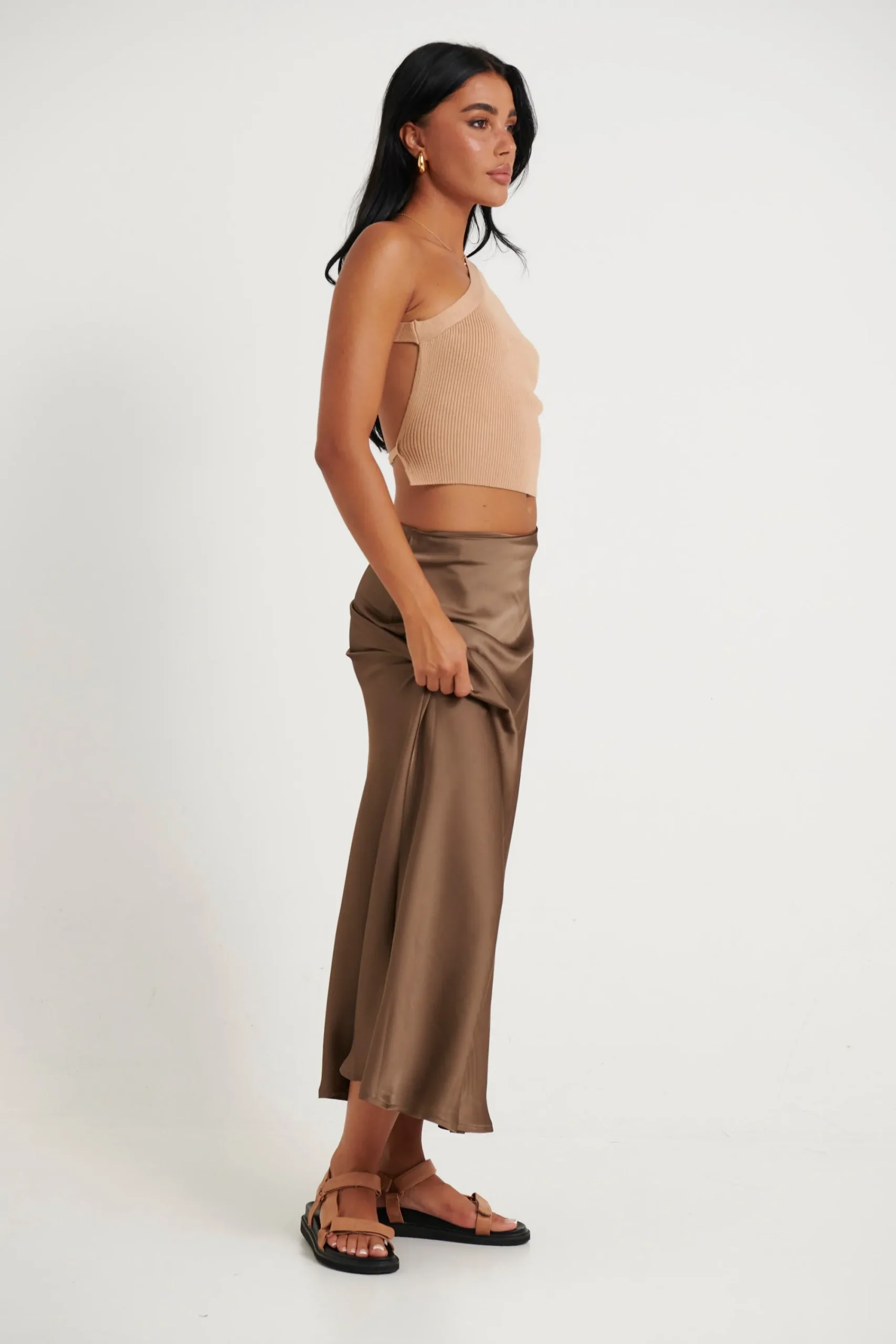 Skirts>Light The Fuze Dove Midi Skirt Chocolate