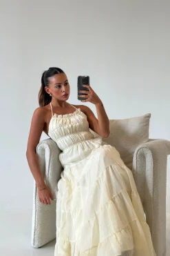 Dresses>Sasha u0026 Indikah Esther Maxi Dress Ivory