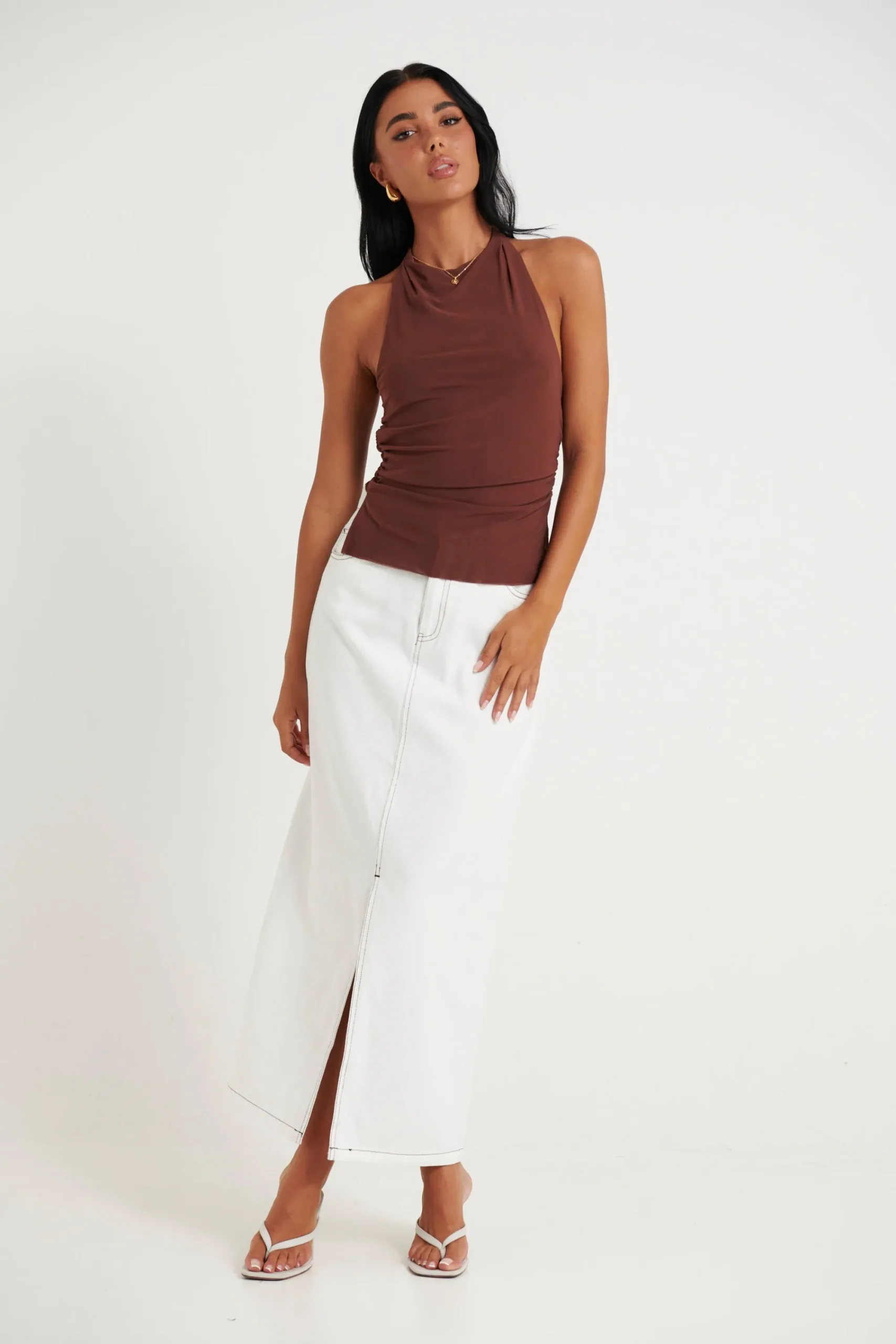 Denim>Pink Diamond Imogen Denim Maxi Skirt White
