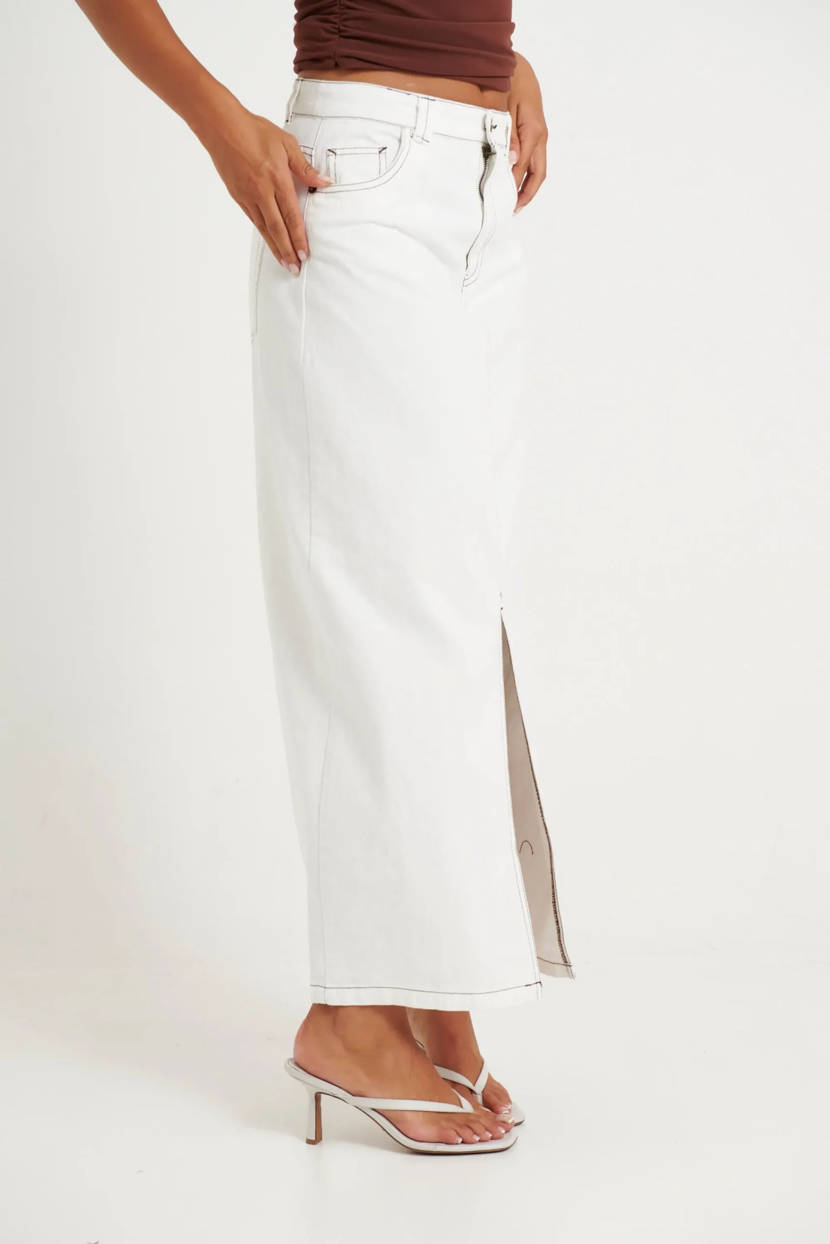 Denim>Pink Diamond Imogen Denim Maxi Skirt White
