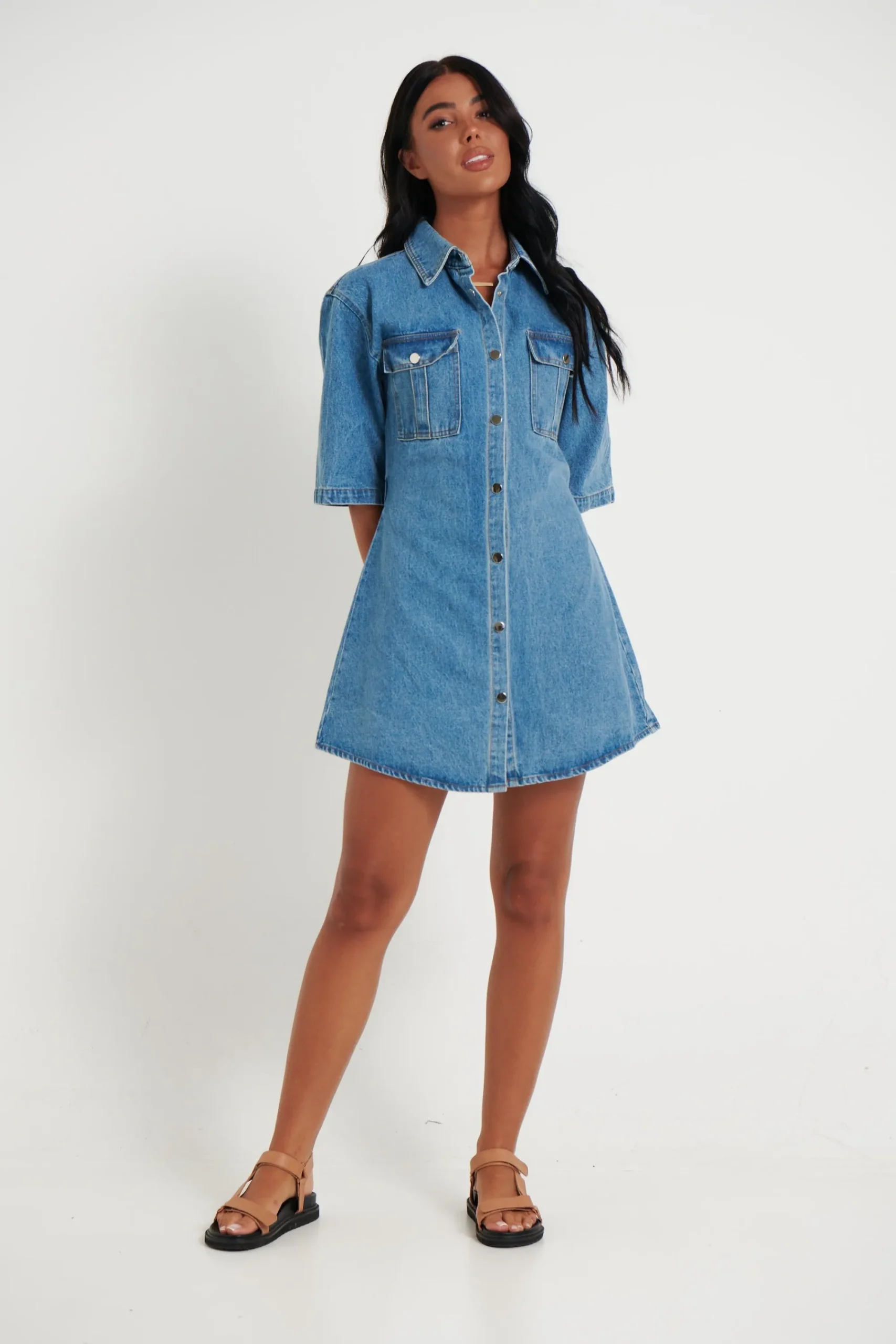 Denim>New Line Fashion Kaneisha Denim Dress Light Blue