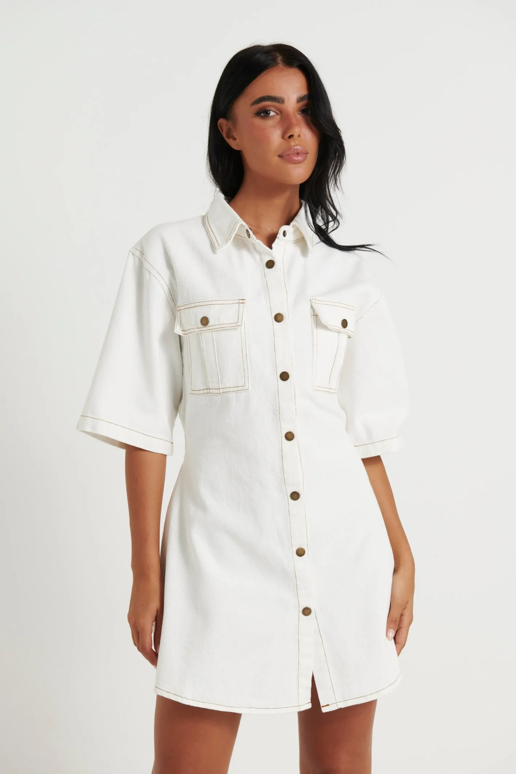 Dresses>New Line Fashion Kaneisha Denim Dress White