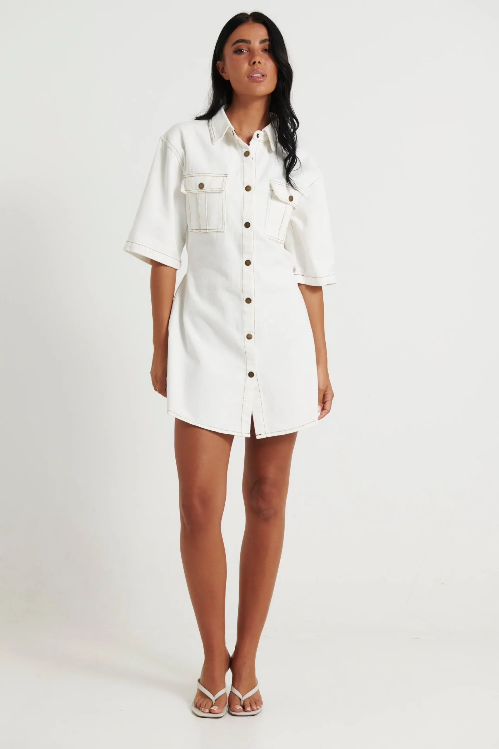 Dresses>New Line Fashion Kaneisha Denim Dress White