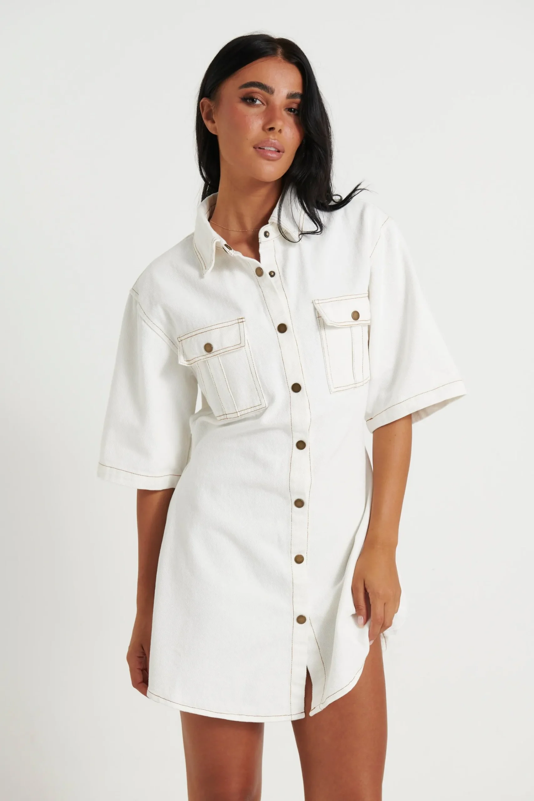 Dresses>New Line Fashion Kaneisha Denim Dress White