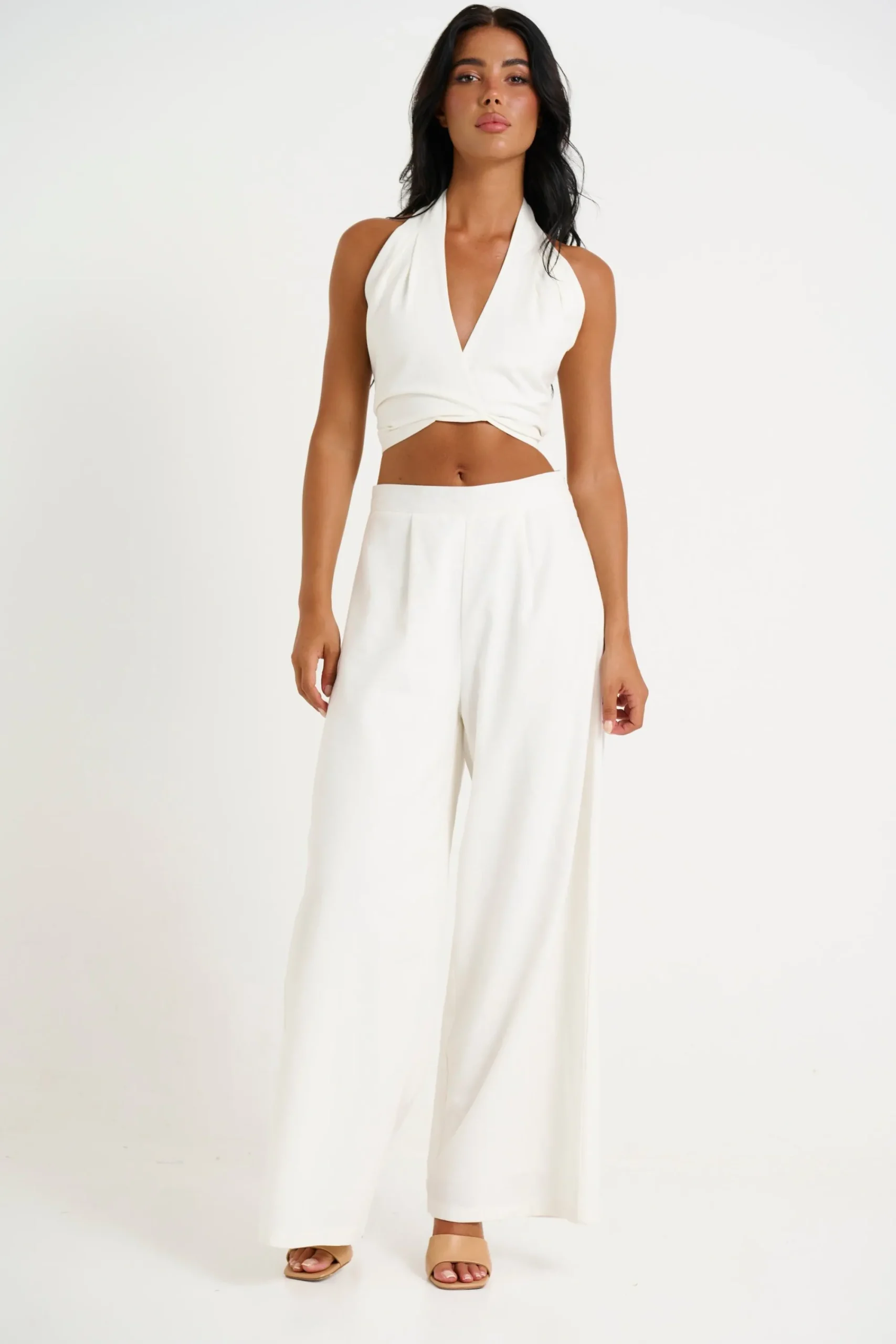 Pants>Pink Diamond Lexi Wide Leg Pant White - Final Sale
