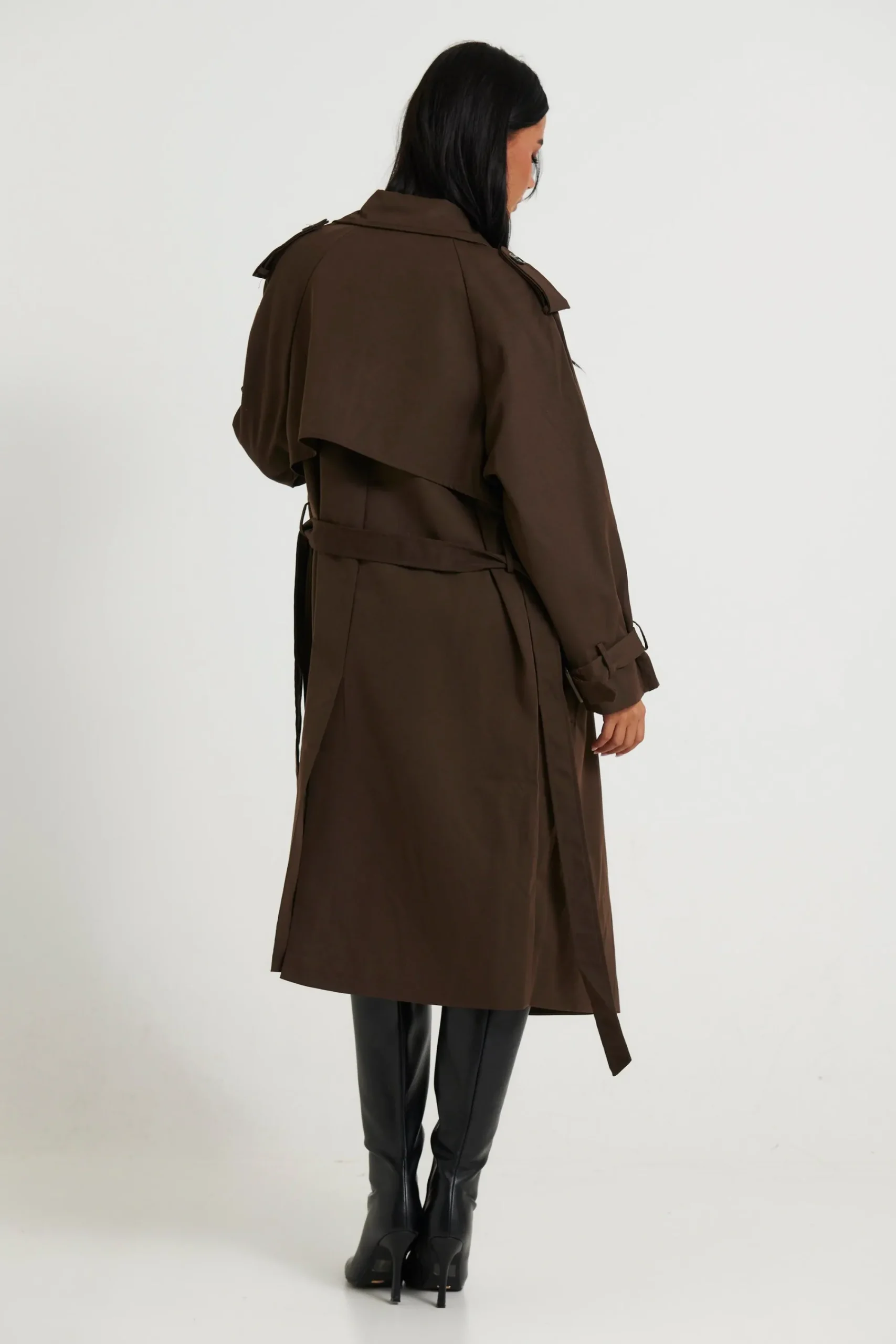 Jackets & Blazers>New Line Fashion Lia Trench Dark Brown