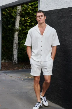 Shorts>Sampson and Taylor Locky Knitted Texture Short White