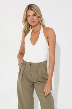 Bodysuits>Label Levverage Mimi Halter Bodysuit White