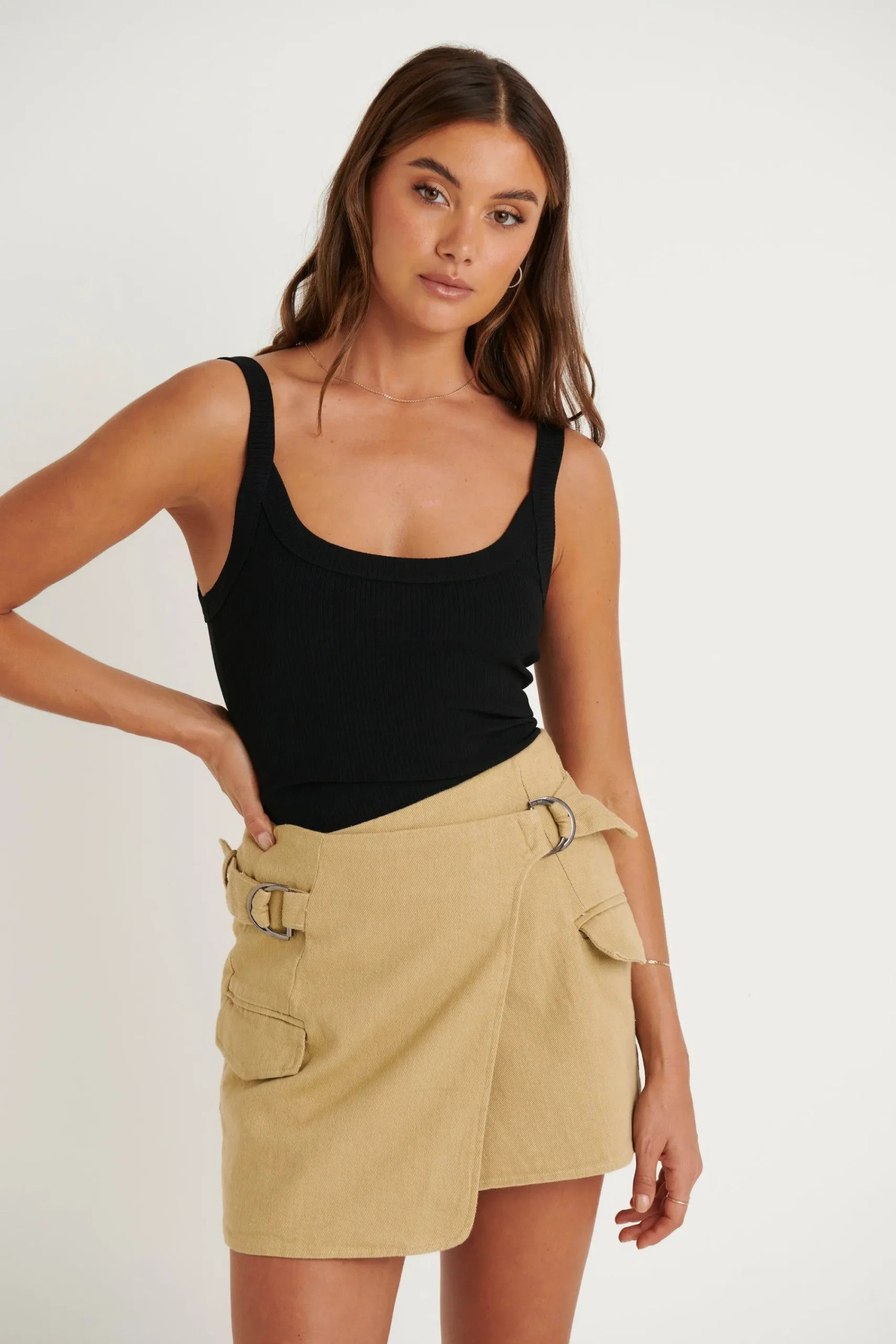 Tops>Label Levverage Nassia Ribbed Singlet Black