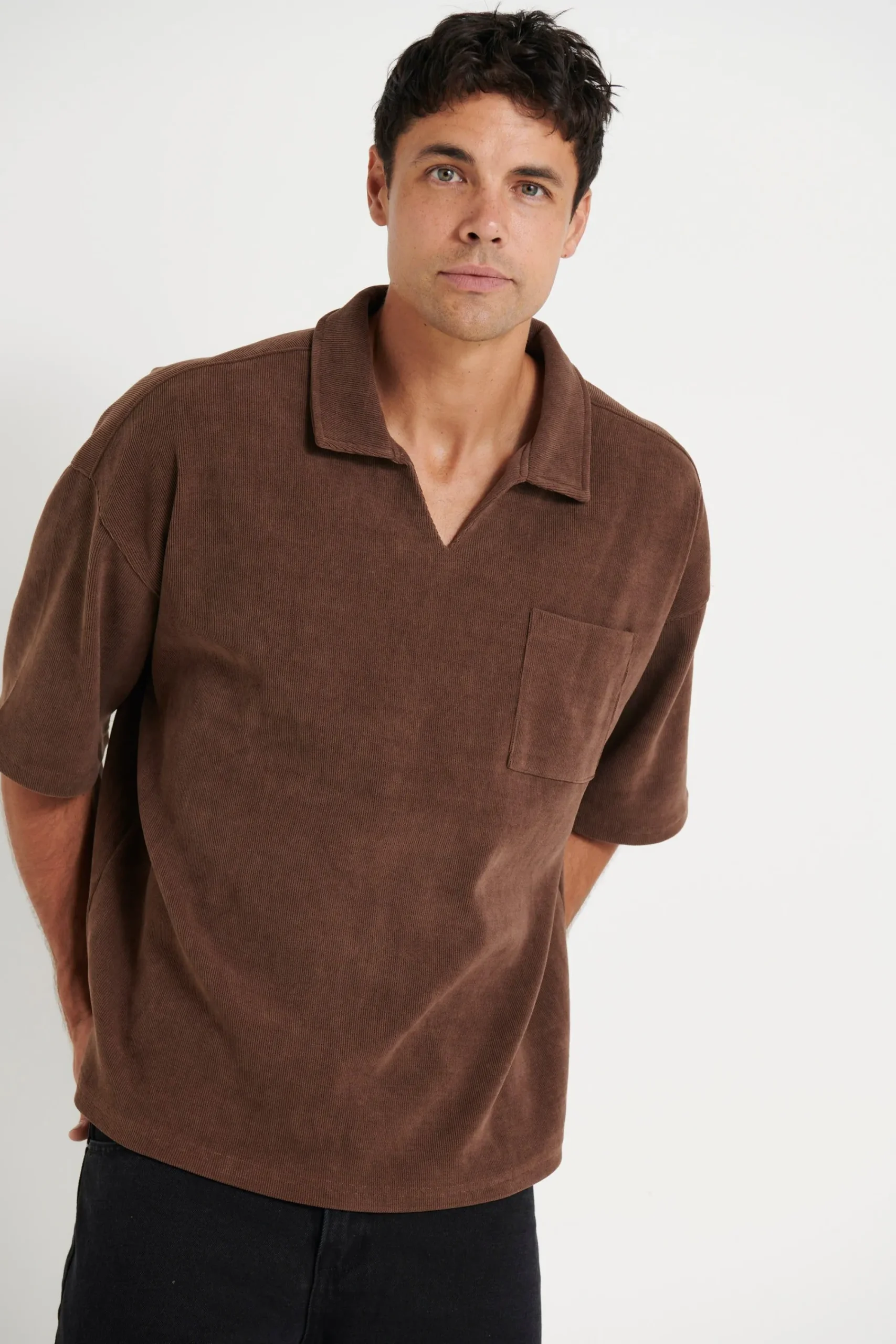 Shirts>Sampson and Taylor Neil Soft Cord Polo Choc