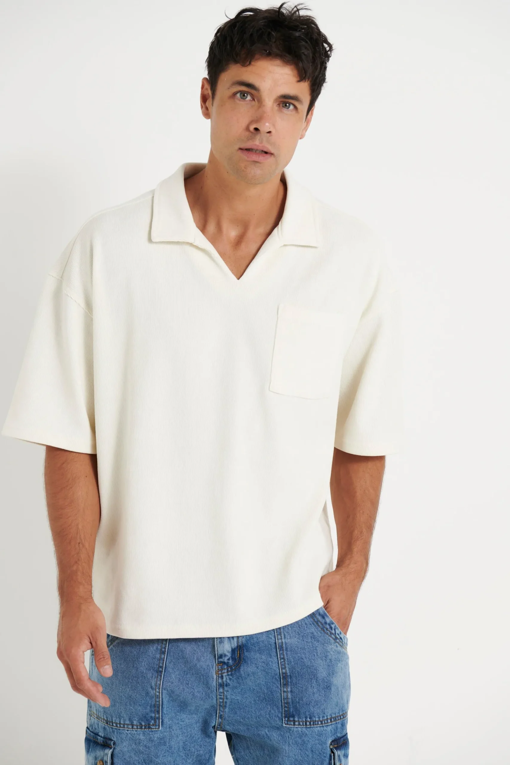 Shirts>Sampson and Taylor Neil Soft Cord Polo White
