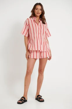 Sets>By Frankie Raffy Linen Set Red/Pink - Final Sale