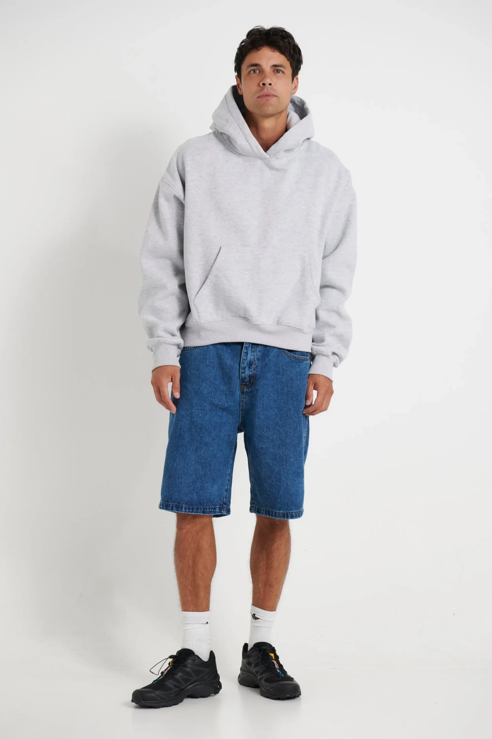Hoodies & Sweaters>Sampson and Taylor Roman Cropped Drop Hoodie Grey
