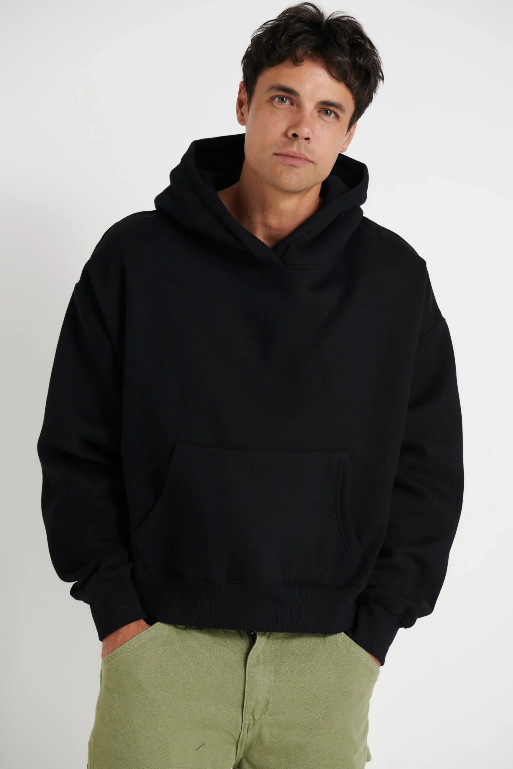 Hoodies & Sweaters>Sampson and Taylor Roman Cropped Drop Hoodie Black