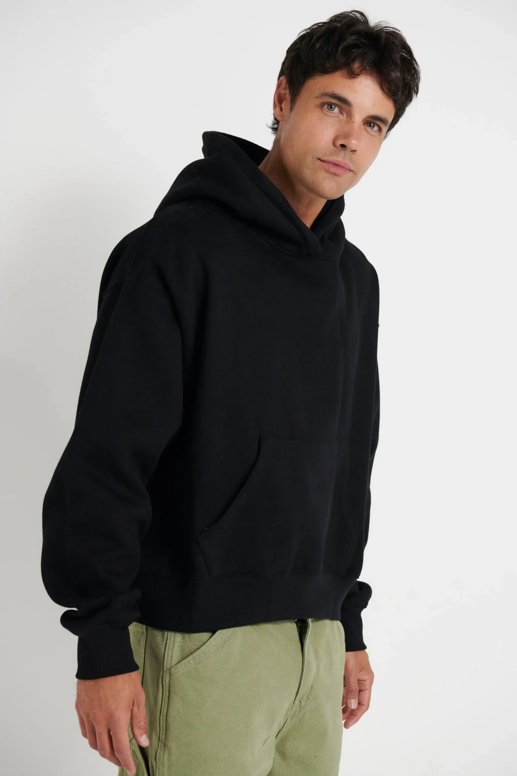 Hoodies & Sweaters>Sampson and Taylor Roman Cropped Drop Hoodie Black