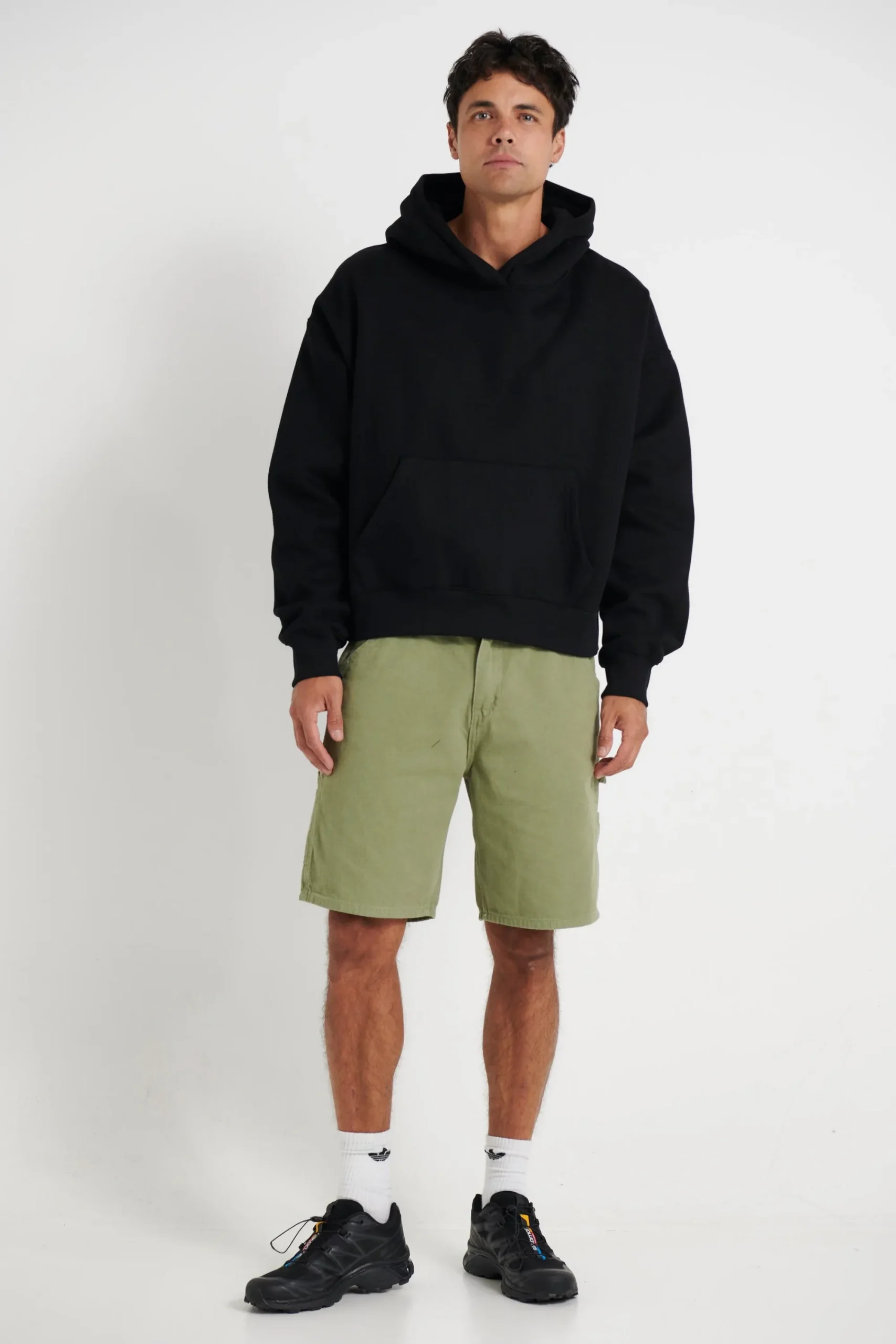 Hoodies & Sweaters>Sampson and Taylor Roman Cropped Drop Hoodie Black