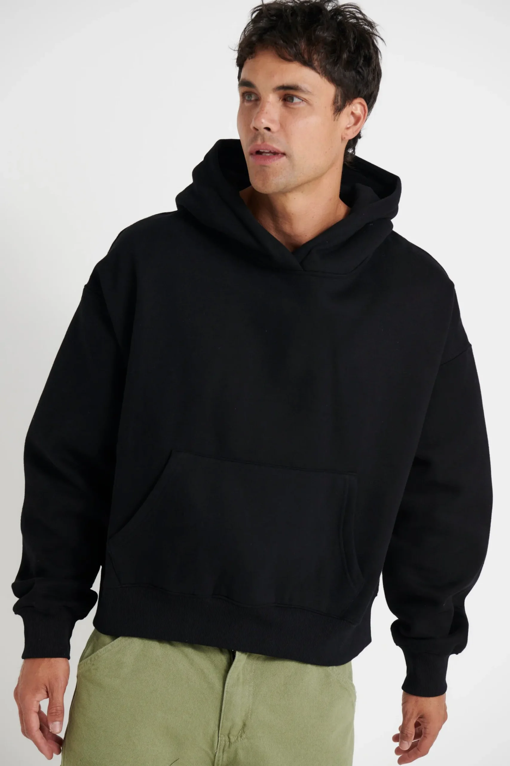 Hoodies & Sweaters>Sampson and Taylor Roman Cropped Drop Hoodie Black