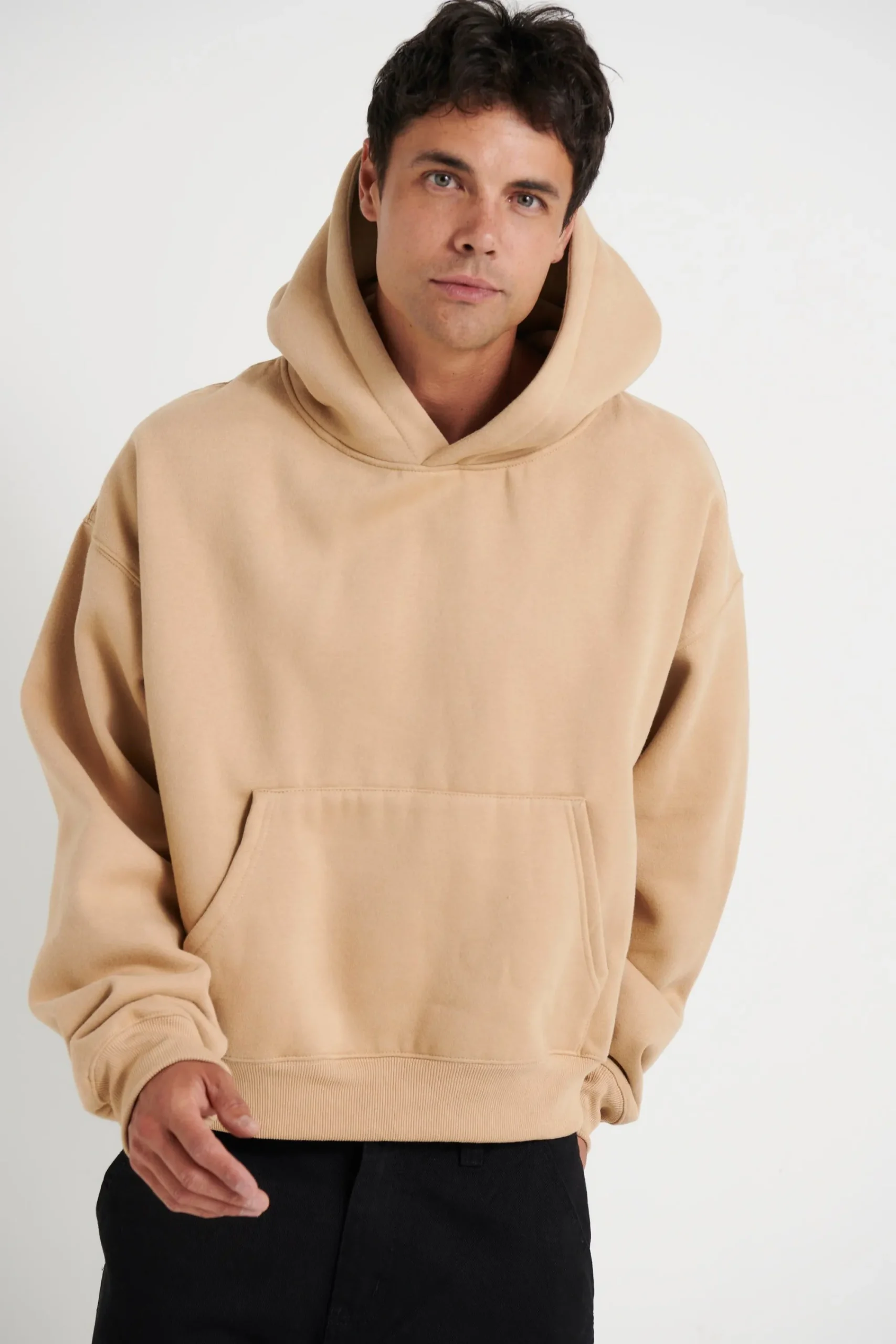 Hoodies & Sweaters>Sampson and Taylor Roman Cropped Drop Hoodie Stone