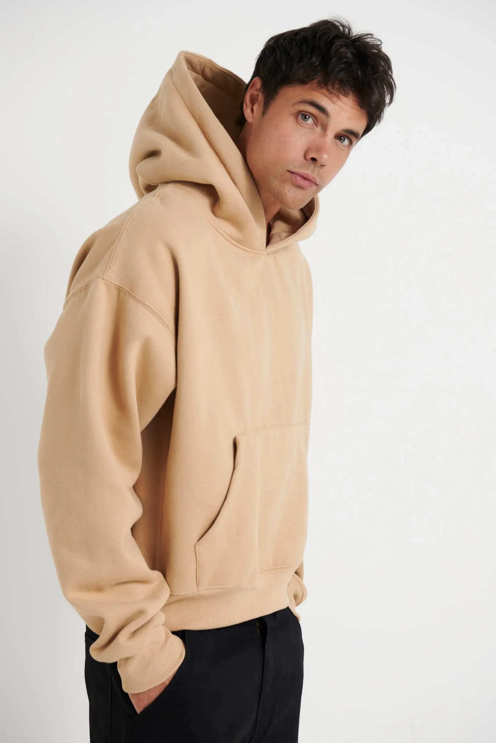 Hoodies & Sweaters>Sampson and Taylor Roman Cropped Drop Hoodie Stone