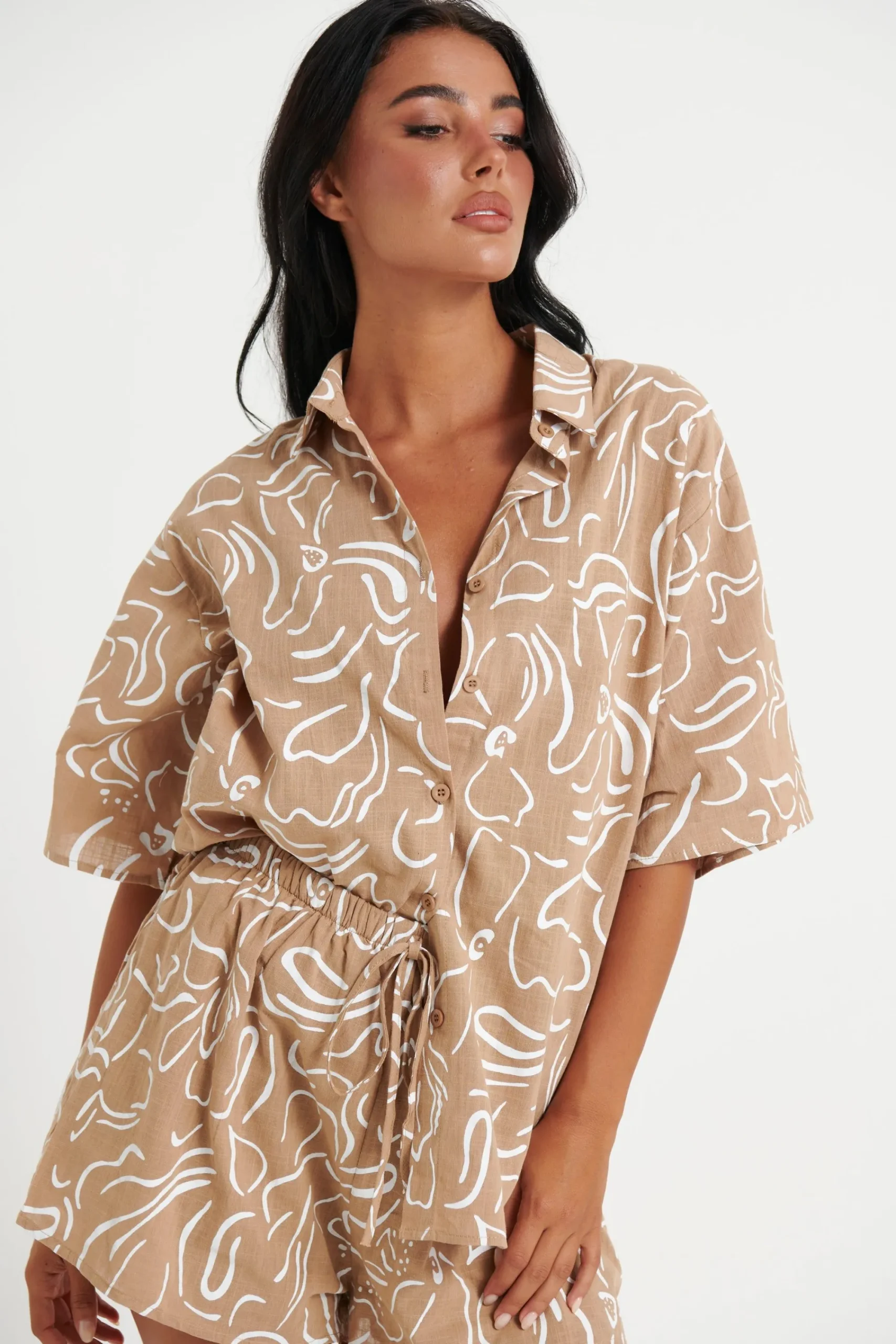 Shirts>By Frankie Tammy Floral Set Tan/White