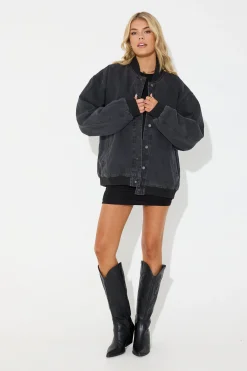 Jackets & Blazers>Sampson and Taylor Unisex Vintage Bomber Denim Jacket Black