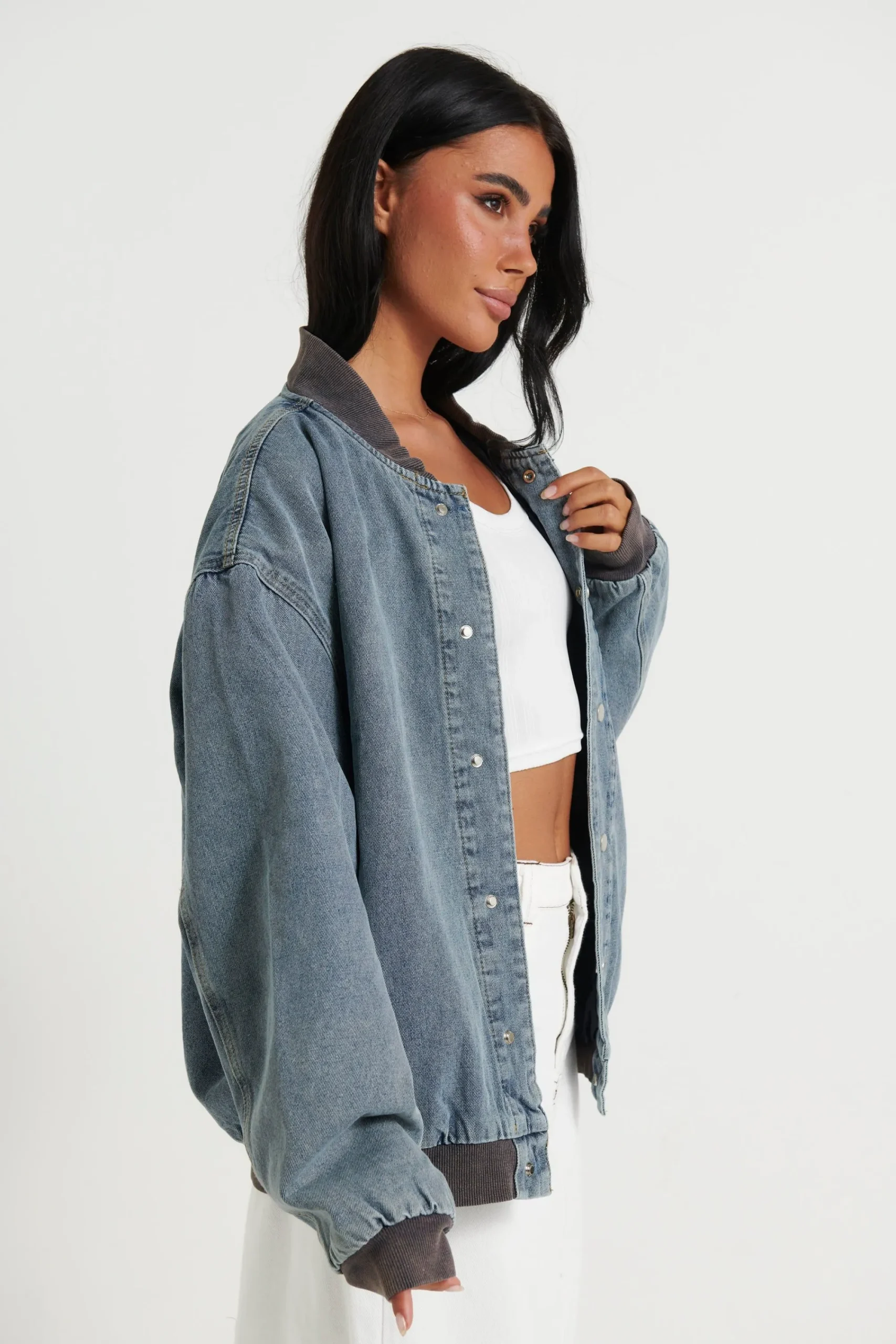 Denim>Sampson and Taylor Unisex Vintage Bomber Denim Jacket Blue