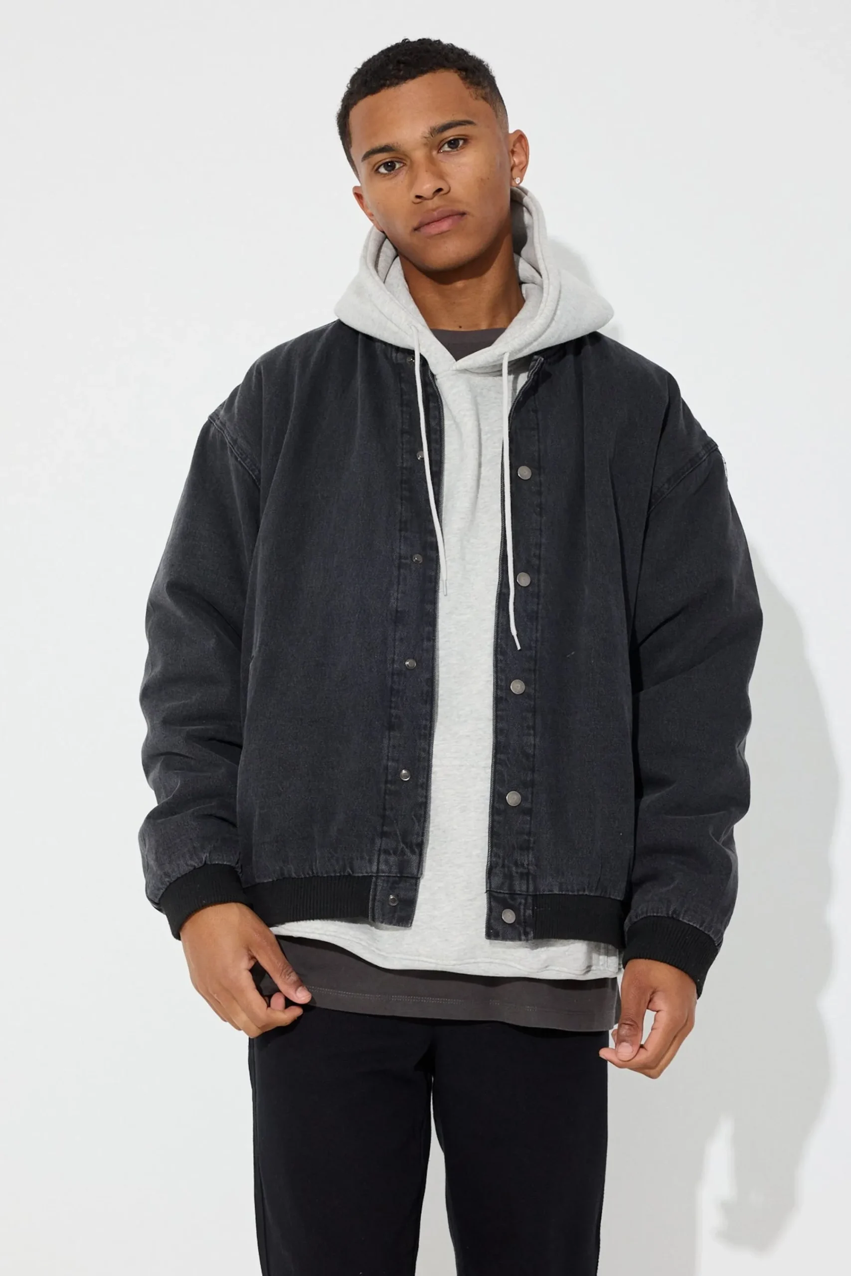 Jackets>Sampson and Taylor Vintage Bomber Denim Jacket Black