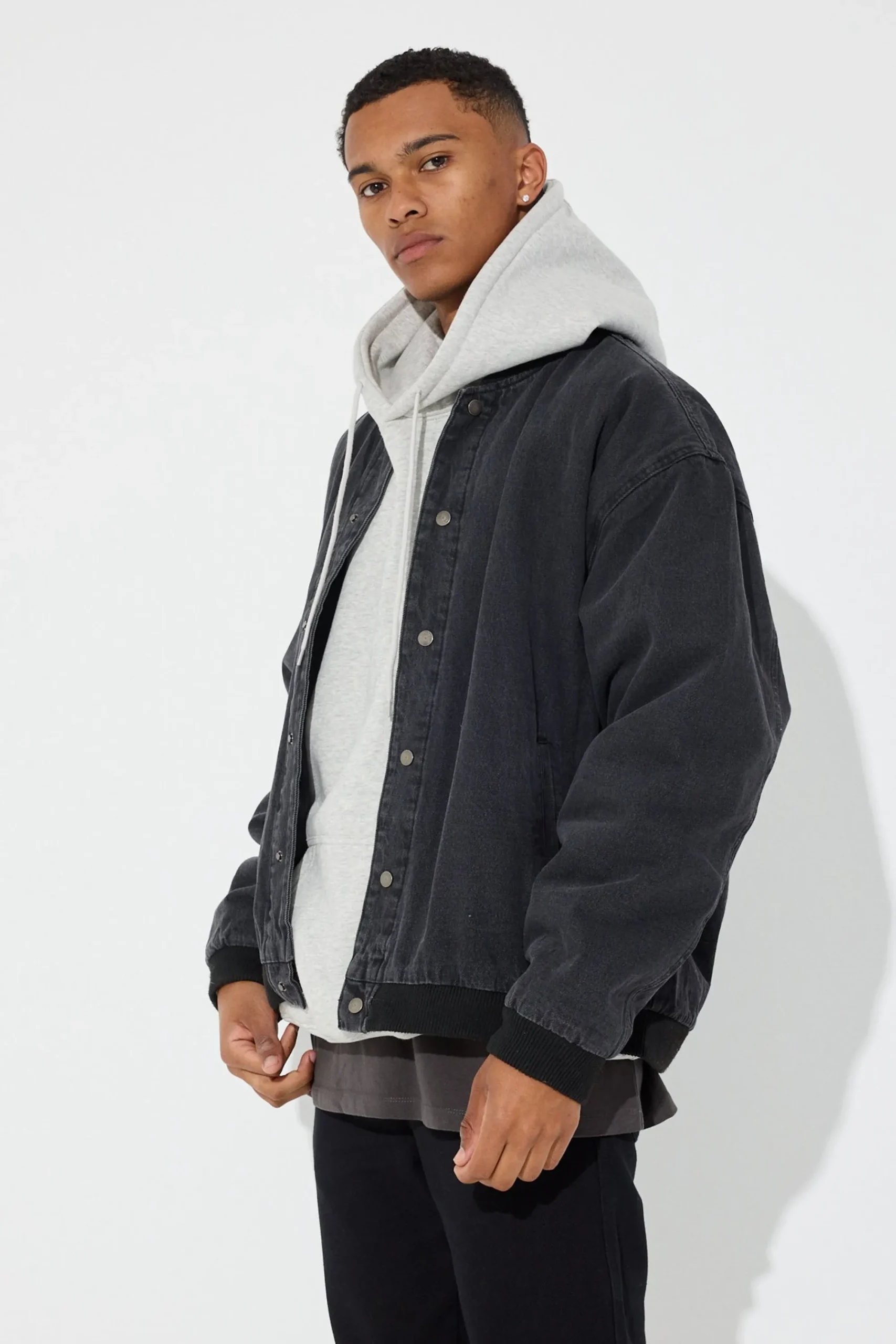 Jackets>Sampson and Taylor Vintage Bomber Denim Jacket Black