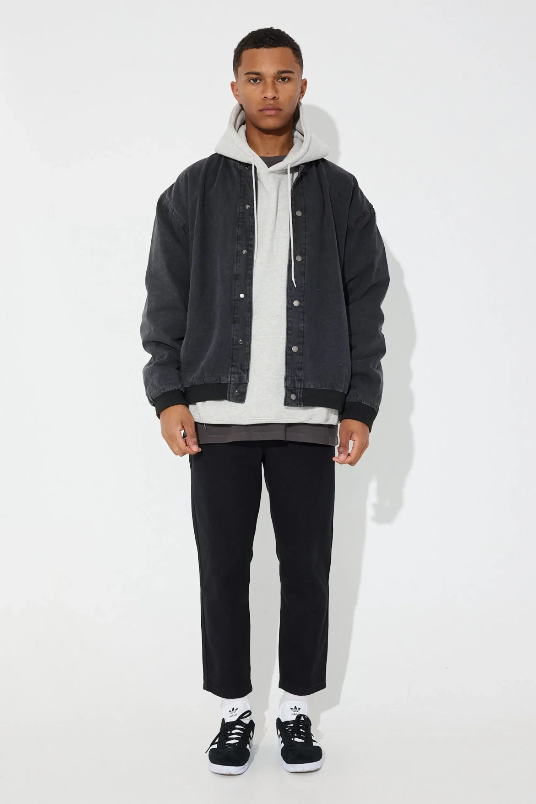 Jackets>Sampson and Taylor Vintage Bomber Denim Jacket Black