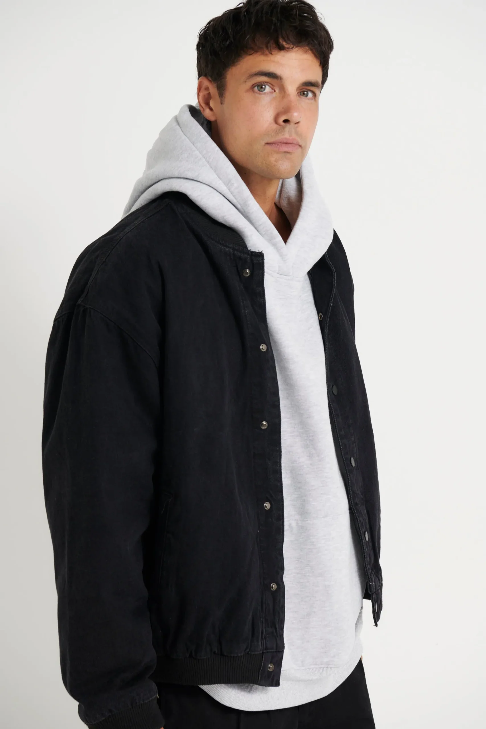Jackets>NTH Vintage Bomber Denim Jacket Solid Black